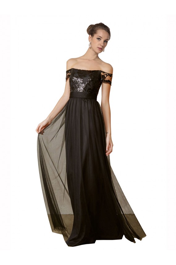 Black A-Line Off the Shoulder Long Bridesmaid Dress Hobart