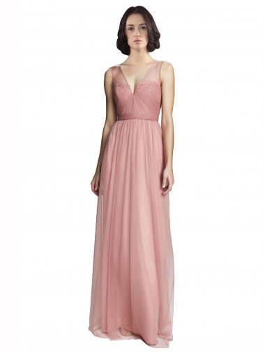 Rose Pink A-Line V-Neck Long Bridesmaid Dress Hobart