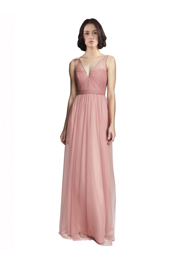 Rose Pink A-Line V-Neck Long Bridesmaid Dress Hobart