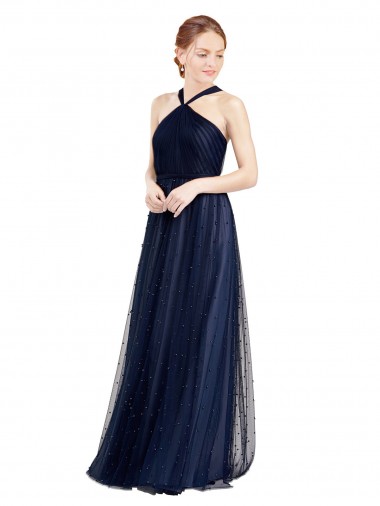 Navy Blue A-Line Halter Neck Long Bridesmaid Dress / Evening Dress Hobart