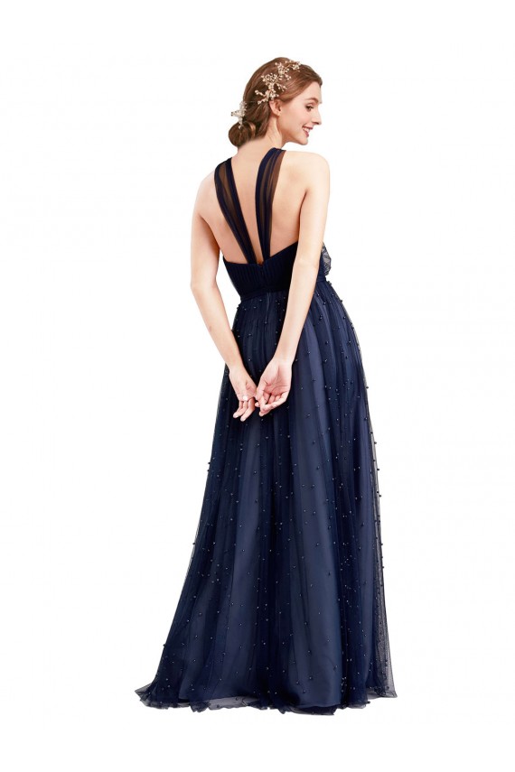 Navy Blue A-Line Halter Neck Long Bridesmaid Dress / Evening Dress Hobart