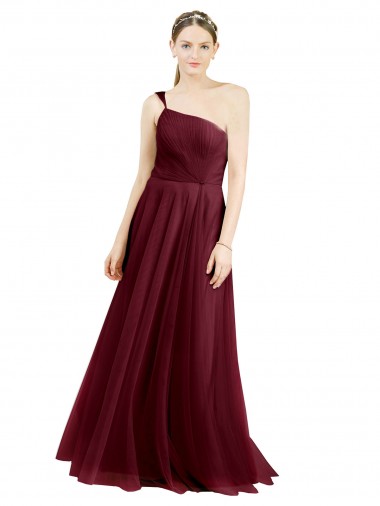 Burgundy A-Line One Shoulder Sleeveless Long Semi Formal Evening Dress / Bridesmaid Dress Hobart