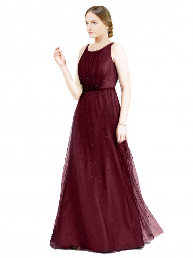 Keyhole Back Burgundy A-Line Boat Neck Long Semi Formal Evening Dress / Bridesmaid Dress Hobart
