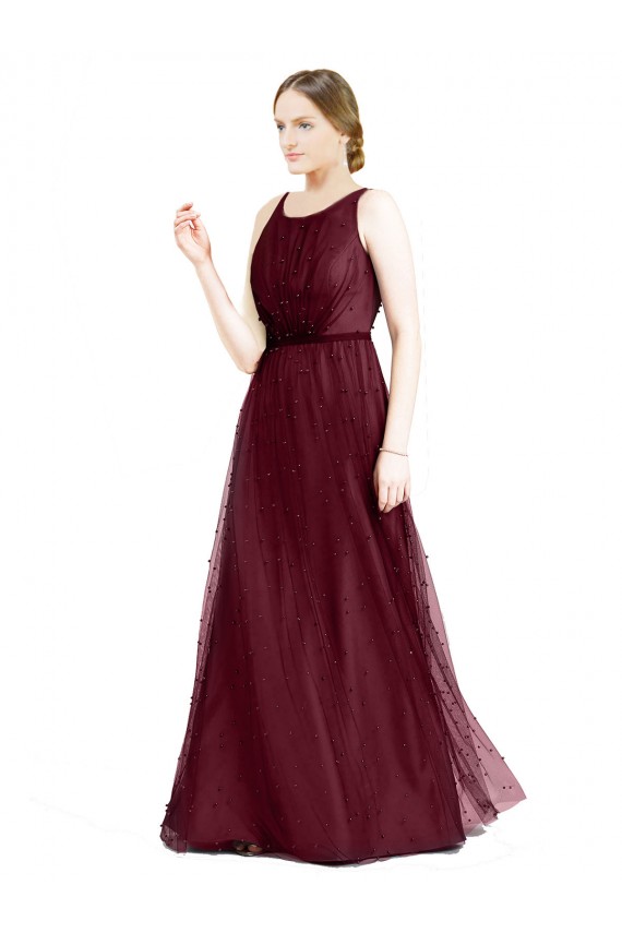 Keyhole Back Burgundy A-Line Boat Neck Long Semi Formal Evening Dress / Bridesmaid Dress Hobart