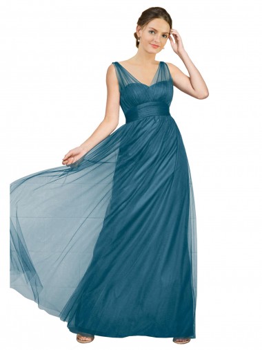 V-Back Teal Green A-Line V-Neck Long Bridesmaid Dress Hobart