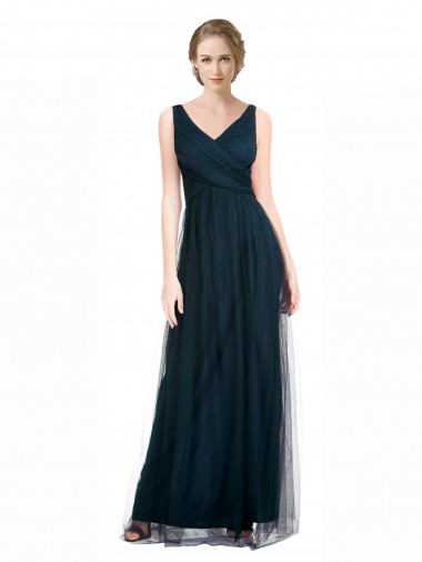 Blue A-Line V-Neck Long Bridesmaid Dress Hobart