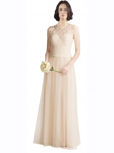 Ivory A-Line Illusion Neck Long Bridesmaid Dress Hobart