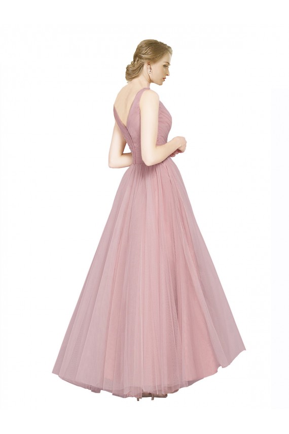 V-Back Pink A-Line V-Neck Long Bridesmaid Dress Hobart