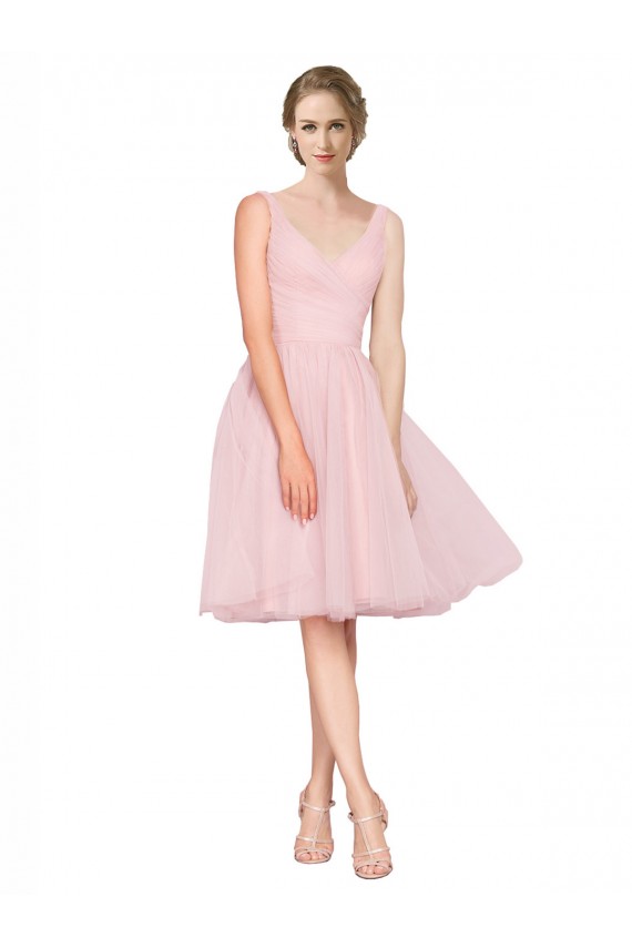 Pink A-Line V-Neck Knee Length Bridesmaid Gown Hobart