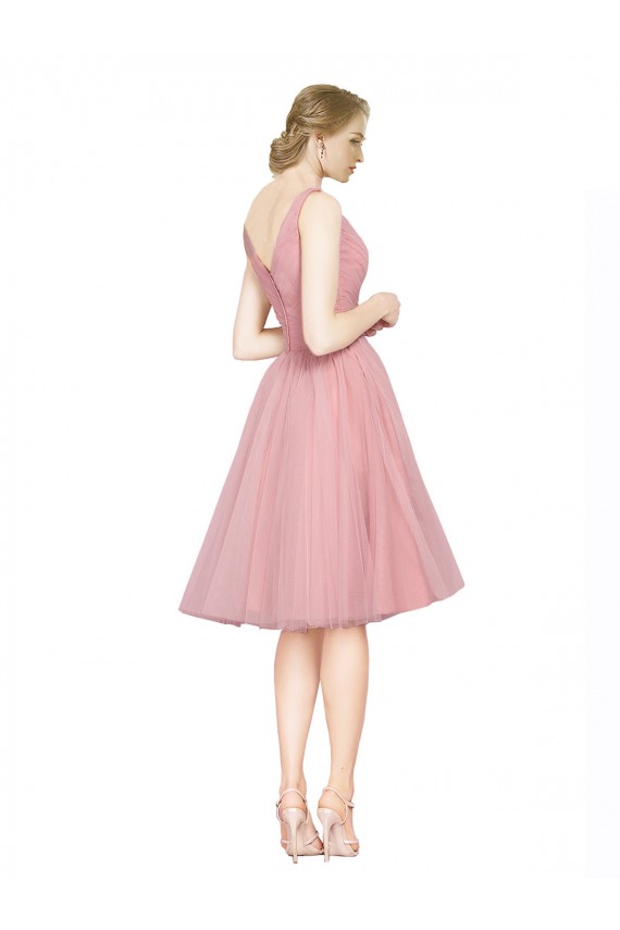 Pink A-Line V-Neck Knee Length Bridesmaid Gown Hobart