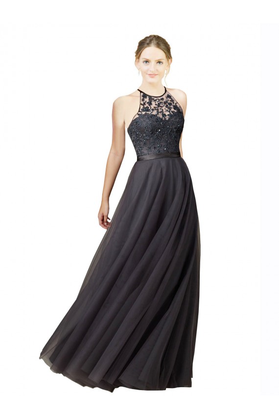 Open Back Slate Grey A-Line Sweetheart Long Bridesmaid Dress Hobart