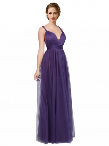 Low Back Purple A-Line Bateau Neck Long Bridesmaid Dress Hobart
