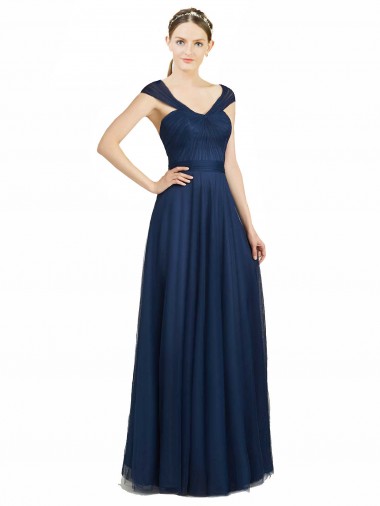 Low Back Dark Navy A-Line Sweetheart Long Bridesmaid Dress Hobart