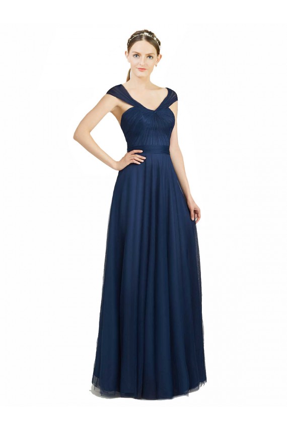 Low Back Dark Navy A-Line Sweetheart Long Bridesmaid Dress Hobart