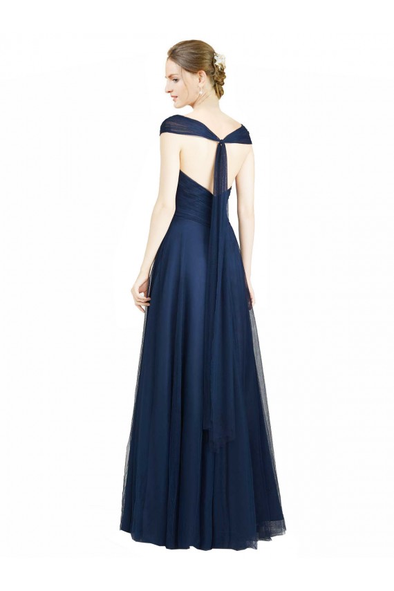 Low Back Dark Navy A-Line Sweetheart Long Bridesmaid Dress Hobart