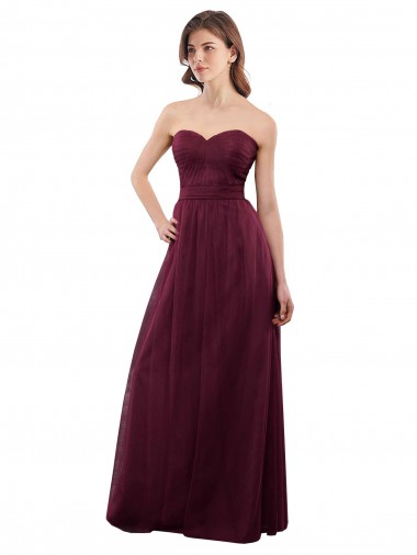 Low Back Burgundy A-Line Strapless Long Bridesmaid Dress Hobart
