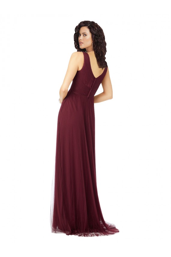 Burgundy Gold A-Line V-Neck Long Bridesmaid Dress Hobart