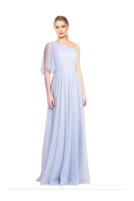Light Sky Blue A-Line One Shoulder Flutter Sleeves Long Bridesmaid Dress Hobart