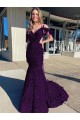 Plum Purple Sheath V-Neck Court Train Prom Dress / Evening Dress Hobart