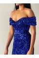 Royal Blue Mermaid Off the Shoulder Sweep Train Prom Dresses Hobart