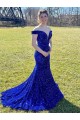 Royal Blue Sheath Off the Shoulder Sweep Train Prom Dress Hobart