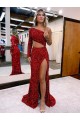 Burgundy Mermaid One Shoulder Long Sleeves Sweep Train Evening Dress Hobart