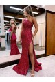 Burgundy Mermaid One Shoulder Sweep Train Evening Dress Hobart