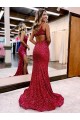 Burgundy Mermaid One Shoulder Sweep Train Evening Dress Hobart