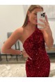 Pink Sheath One Shoulder Sweep Train Prom Dress Hobart