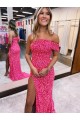 Fuchsia Sheath One Shoulder Sweep Train Evening Gown Hobart