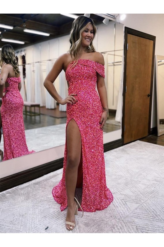 Fuchsia Sheath One Shoulder Sweep Train Evening Gown Hobart