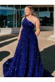 Royal Blue A-Line One Shoulder Sweep Train Prom Dress / Evening Gown Hobart