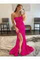 Fuchsia Sheath Strapless Sweep Train Prom Dress Hobart