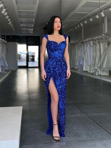 Royal Blue Sheath Spaghetti Straps Sweep Train Evening Gown / Prom Dress Hobart