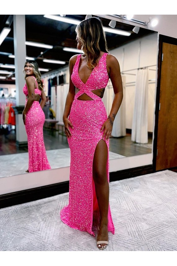 Shown Color Sheath V-Neck Long Sweep Train Evening Dress Hobart