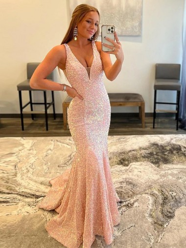 Shown Color Sheath V-Neck Sweep Train Evening Dress Hobart