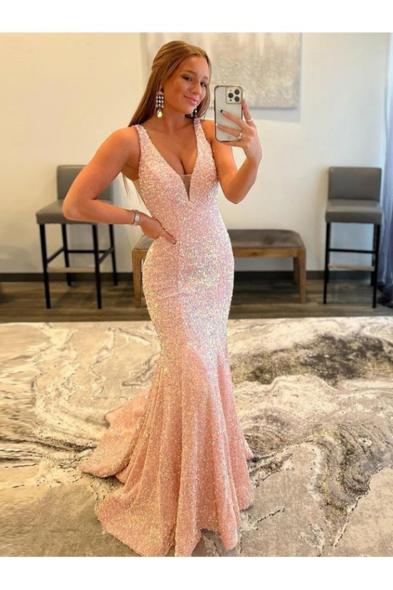 Shown Color Sheath V-Neck Sweep Train Evening Dress Hobart