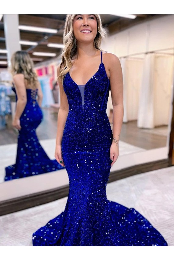 Royal Blue Mermaid V-Neck Court Train Prom Dress Hobart