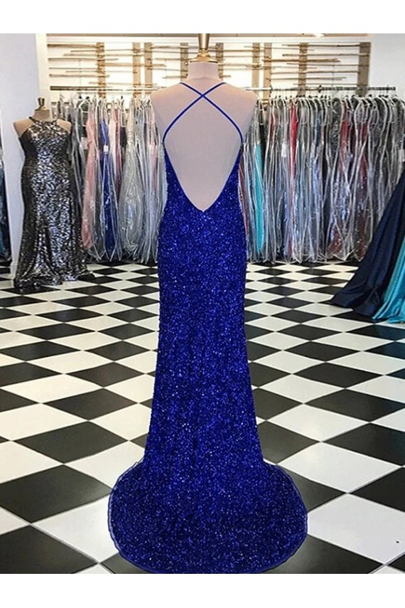 Royal Blue Sheath V-Neck Sweep Train Prom Dress / Evening Gown Hobart