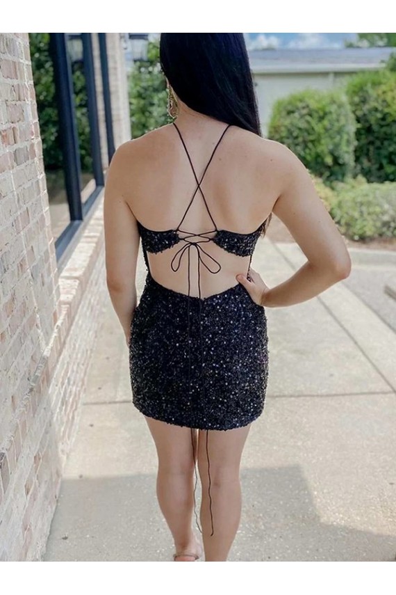 Black Sheath Halter Neck Short Prom Dress Hobart