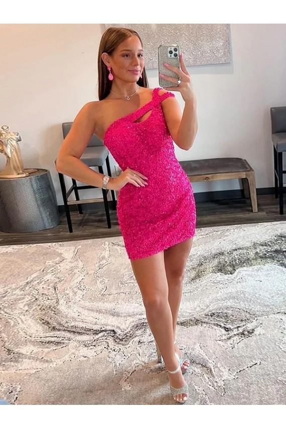 Fuchsia Sheath One Shoulder Short Prom Dresses Hobart