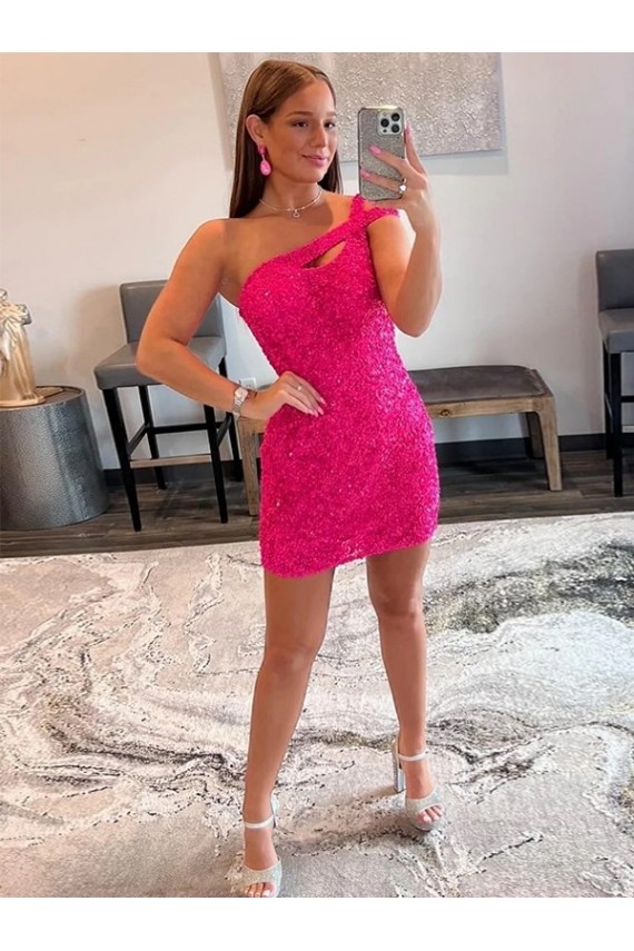 Fuchsia Sheath One Shoulder Short Prom Dresses Hobart