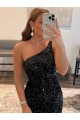 Black Sheath One Shoulder Short Prom Dress / Evening Gown Hobart