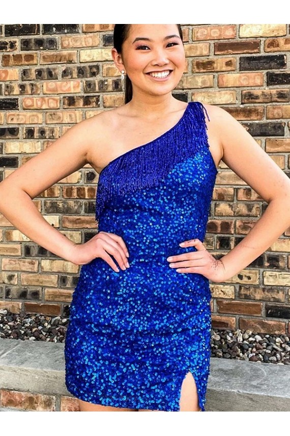 One Shoulder Royal Blue Sheath Short Homecoming Dress Hobart