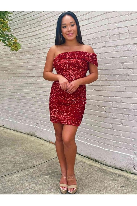 Burgundy Sheath One Shoulder Short Prom Dress Hobart
