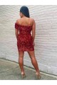 Burgundy Sheath One Shoulder Short Prom Dress Hobart