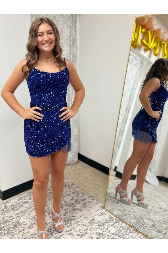 Royal Blue Sheath Spaghetti Straps Short Prom Dress Hobart