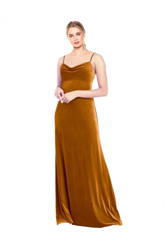 Gold A-Line Cowl Neck Long Prom Dress / Bridesmaid Dress Hobart