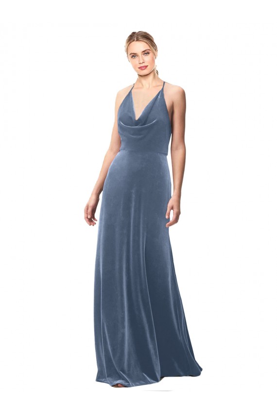 Keyhole Back Dusty Blue A-Line Cowl Neck Long Prom Dress / Bridesmaid Dress Hobart