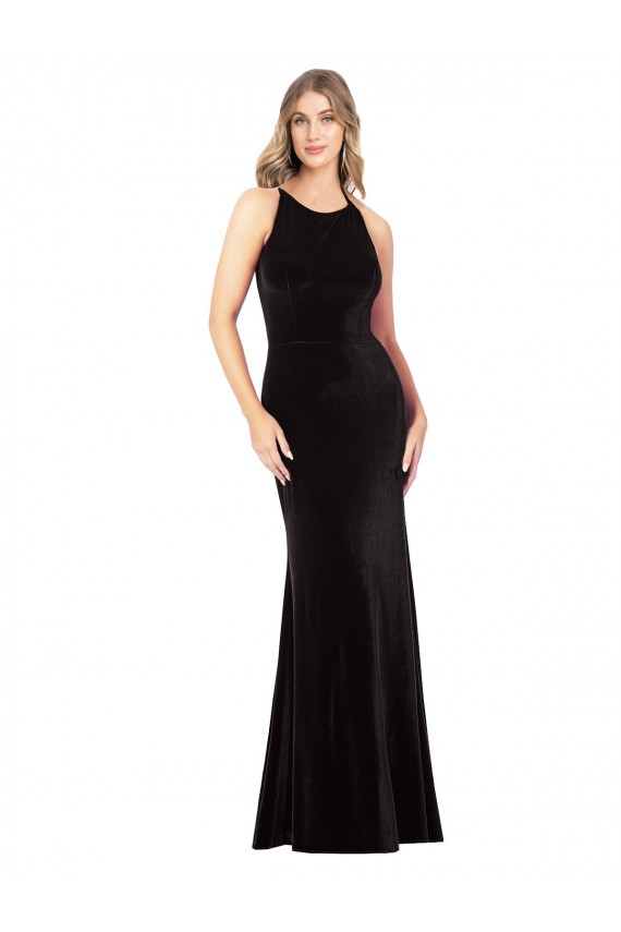 Open Back Black Sheath Jewel Neck Long Formal Evening Gown / Prom Dress / Bridesmaid Dress Hobart